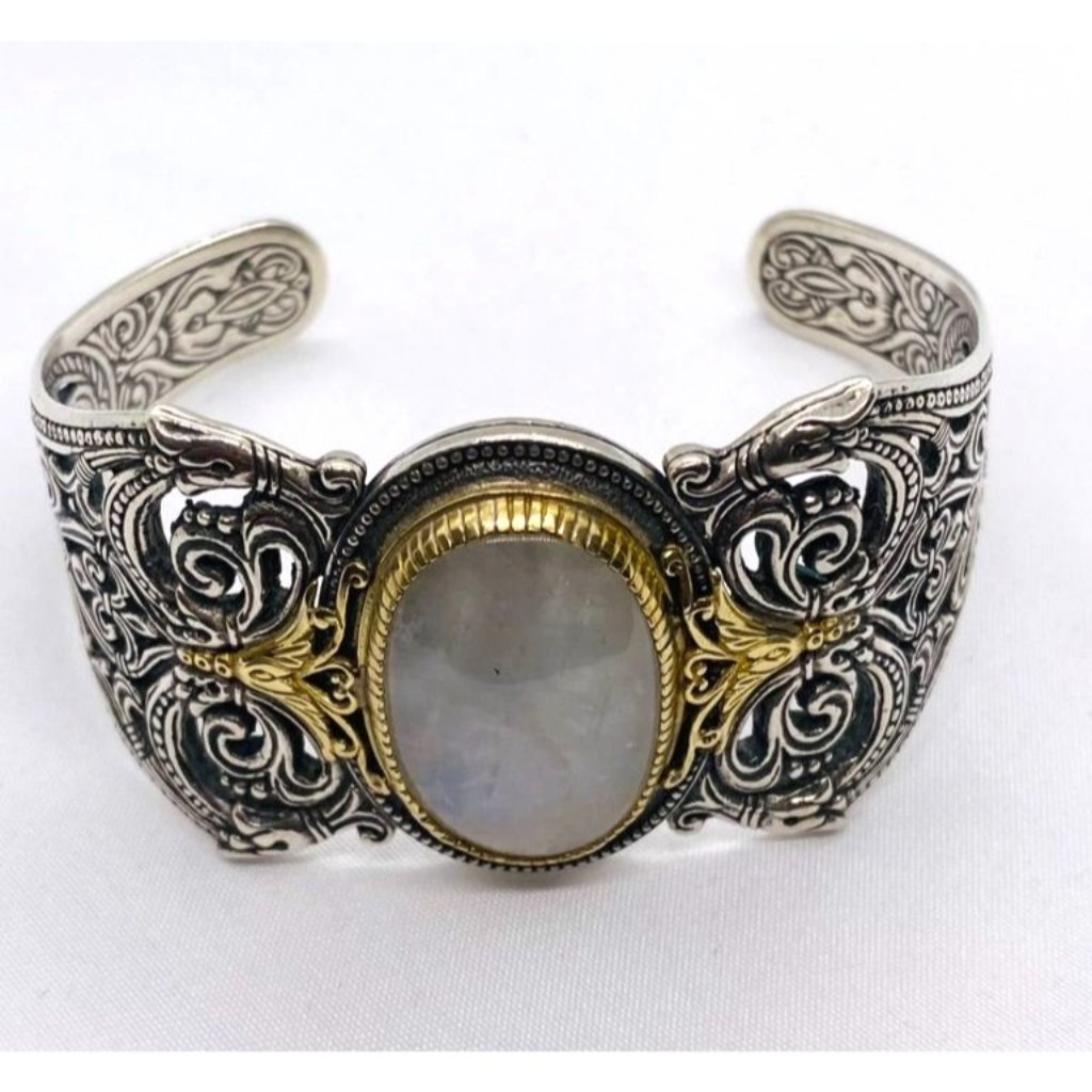 Konstantino Sterling Silver 925 18k 750 White Stone Cuff Bracelet 7.5